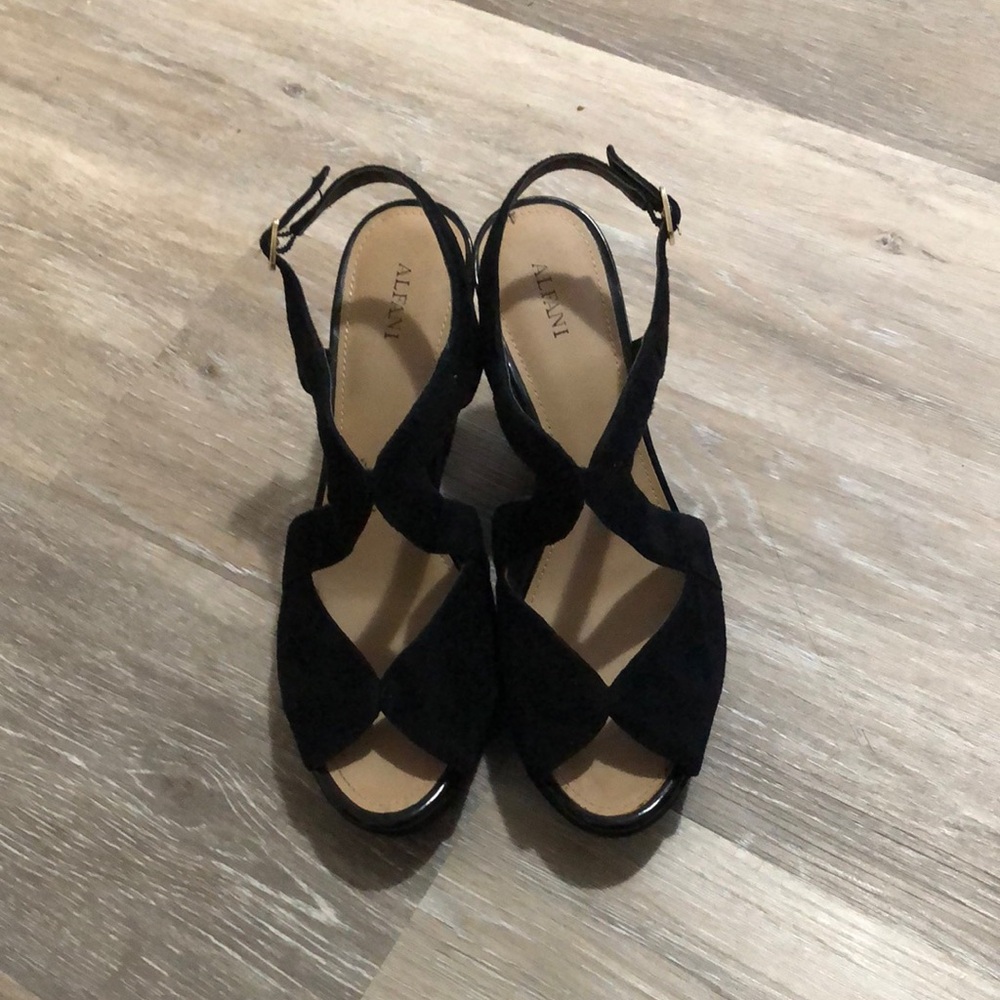 Alfani Pellae Open Toe Wedge Black Shoe